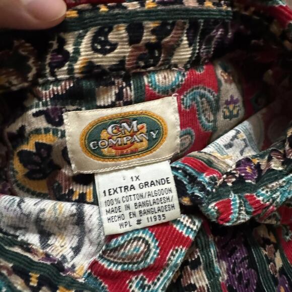 Vintage 90s Corduroy Paisley Art Button Shirt CM Company - Picture 4 of 6